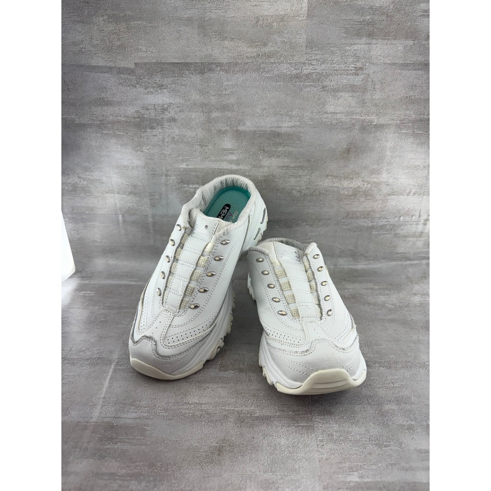 Skechers DLites Bright Sky White Leather Slip On Mules 11933 Women Sz 6